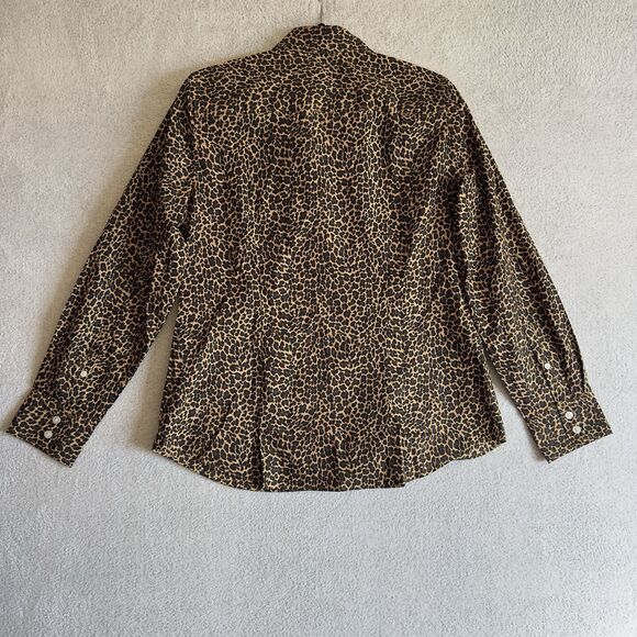 J. Crew Women's Medium Shirt Animal Leopard Cheetah Print Blouse Button Front - Picture 4 of 8